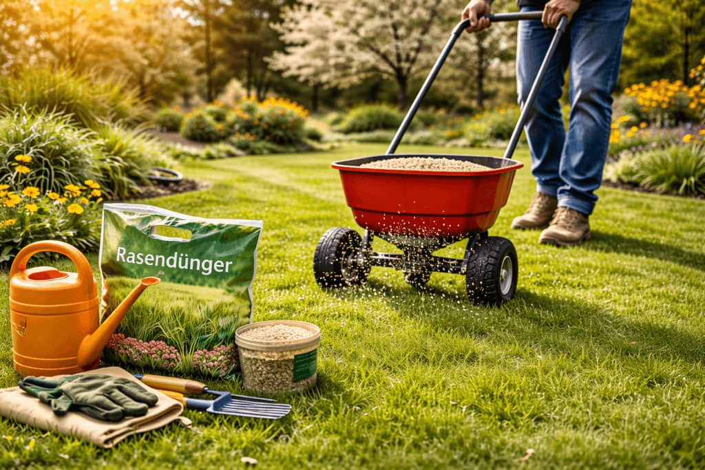 Garten im Frühjahr vorbereiten – Rasen und Beete mit Dünger im Garten gleichmäßig versorgen
